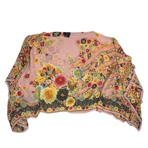 Etro Womens 100% Silk Poncho Blouse Sheer Floral *Flaws